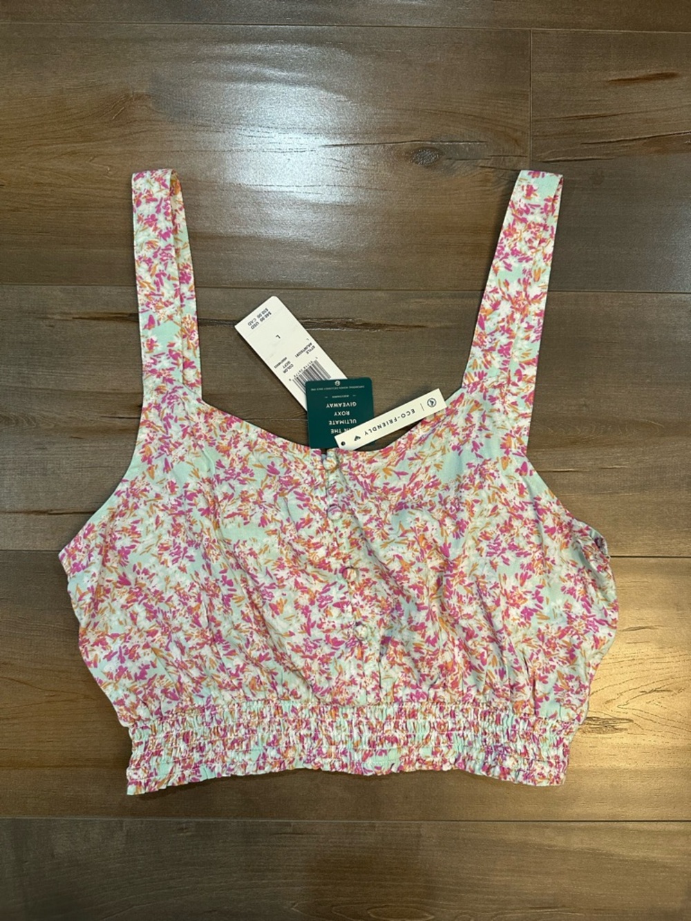 Roxy Pink Floral Smocked Crop Top - Pink/White